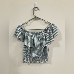 Blue and White Stripped Ruffle Blouse